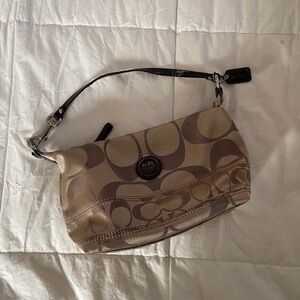 Vintage Coach Signature Beige Brown Logo Wristlet Shoulder Bag